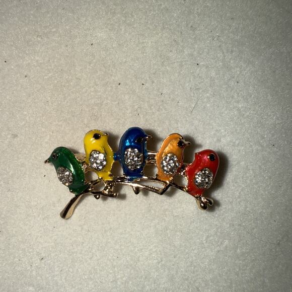 Colorful Birds On A Branch Goldtone Pin Brooch - Picture 4 of 4